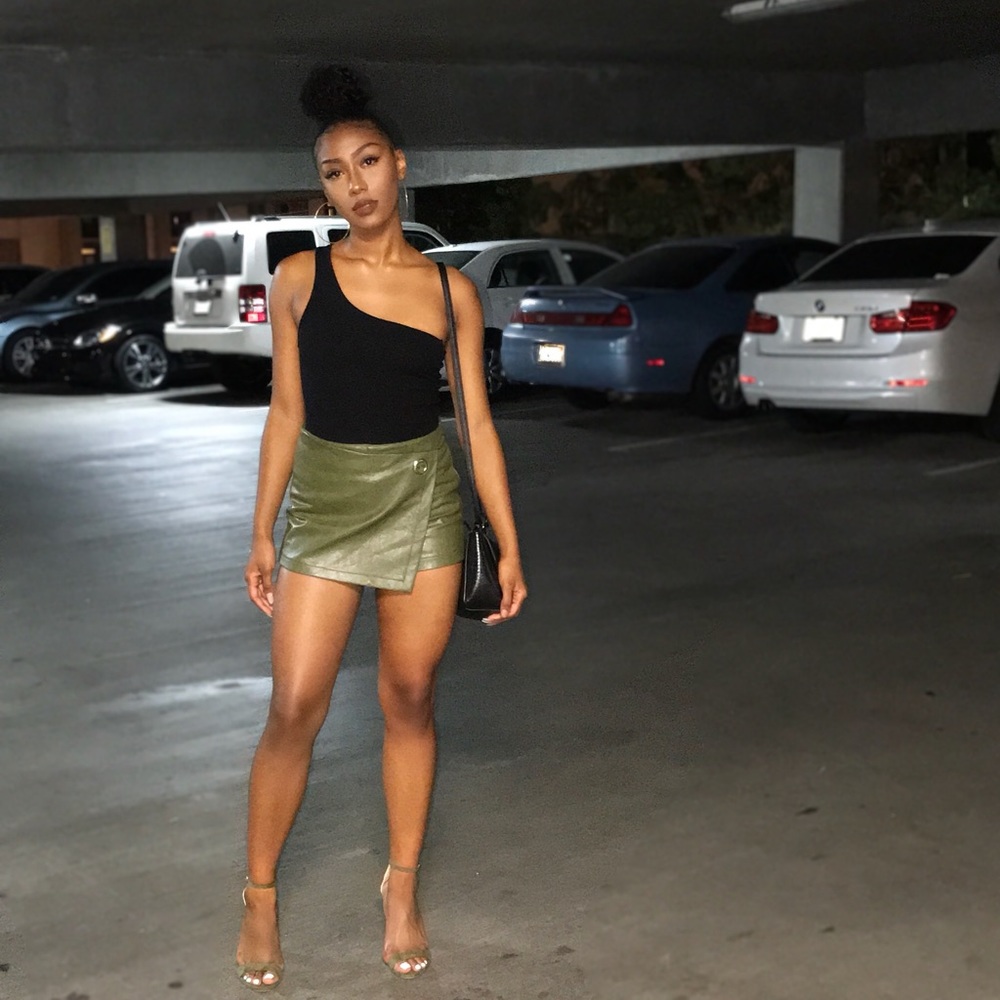 Olive Green Leather Skirt/Skort
